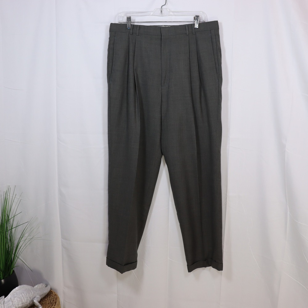 Dockers Slacks Trousers Mens 38x29 Grey Pleated Worsted Wool Blend Cuffed Dress‎